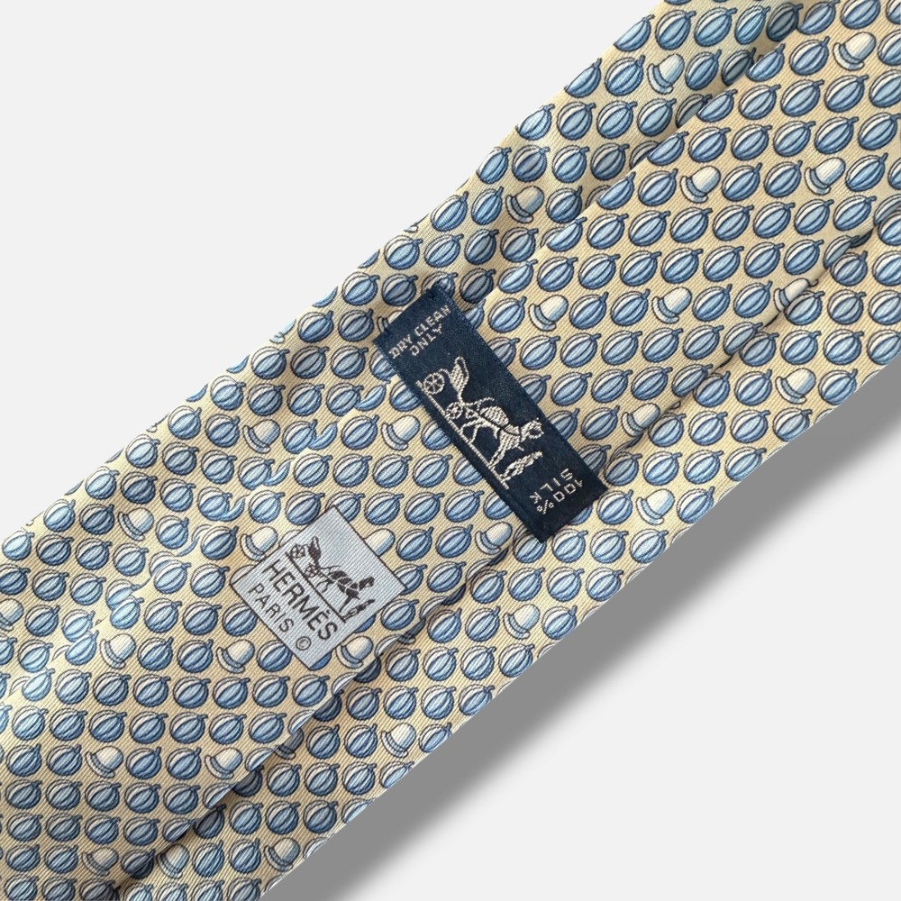 Hermes Silk Tie Mens Blue Cream Acorn Pumpkin Nature Pattern 5072 PA France